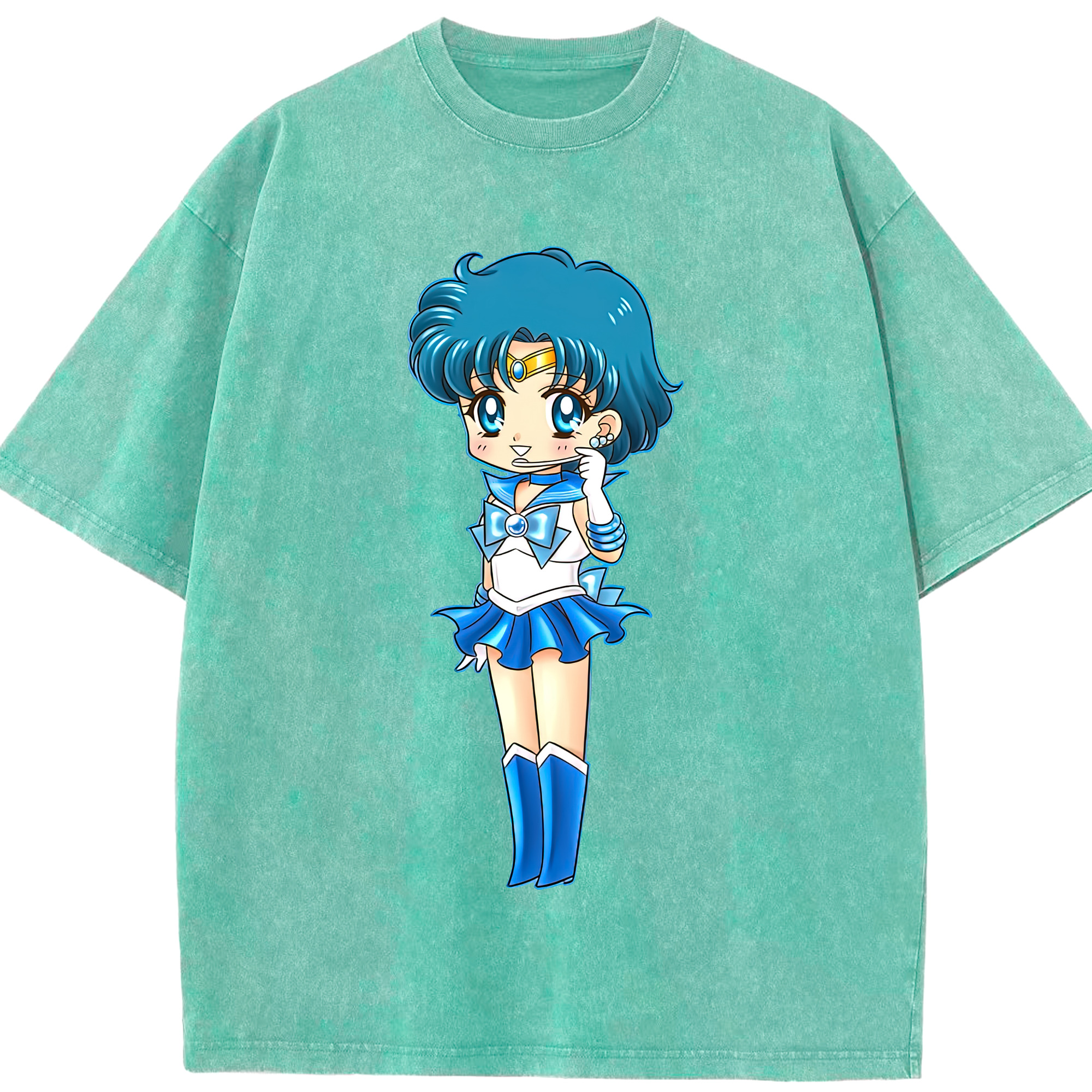 （画像用） 美少女戦士セーラームーン 水野 亜美 みずの あみ Sailor Moon Mizuno Ami 綿100% ヴィンテージ風 半袖Tシャツ（フロントプリント）